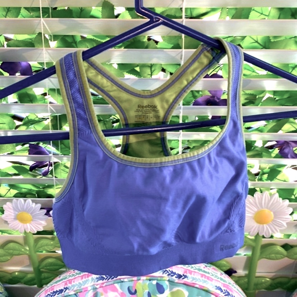 Reebok periwinkle blue & lime green sports bra